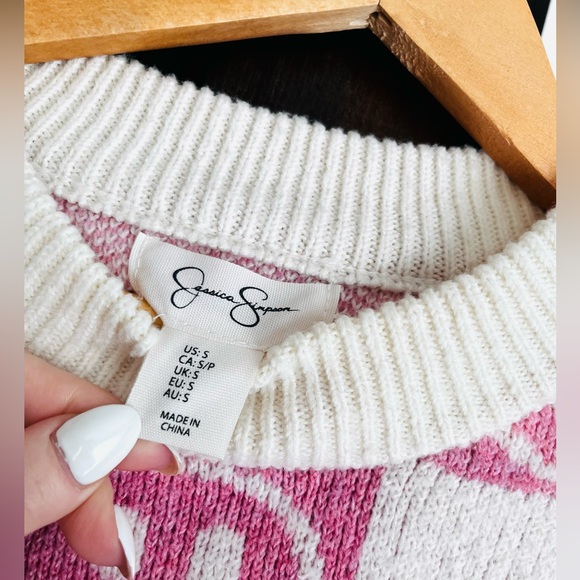 Jessica Simpson Pink & White Smiley Face Knit Sweater🙂🩷 - Picture 2 of 3